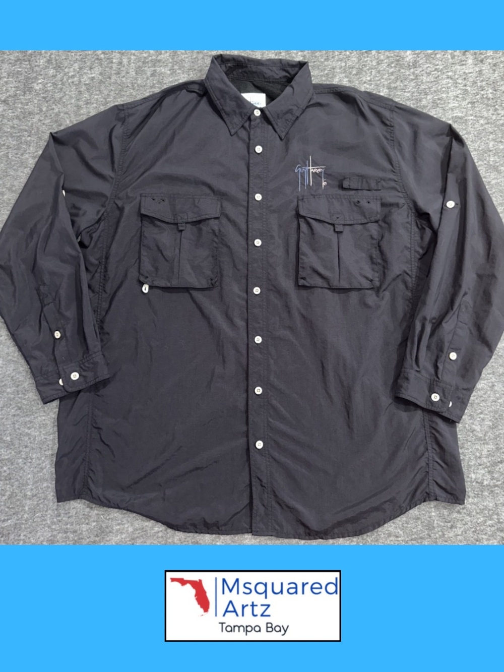 Guy Harvey Bluewater Black Fishing Shirt XL Embroidered Marlin Nylon